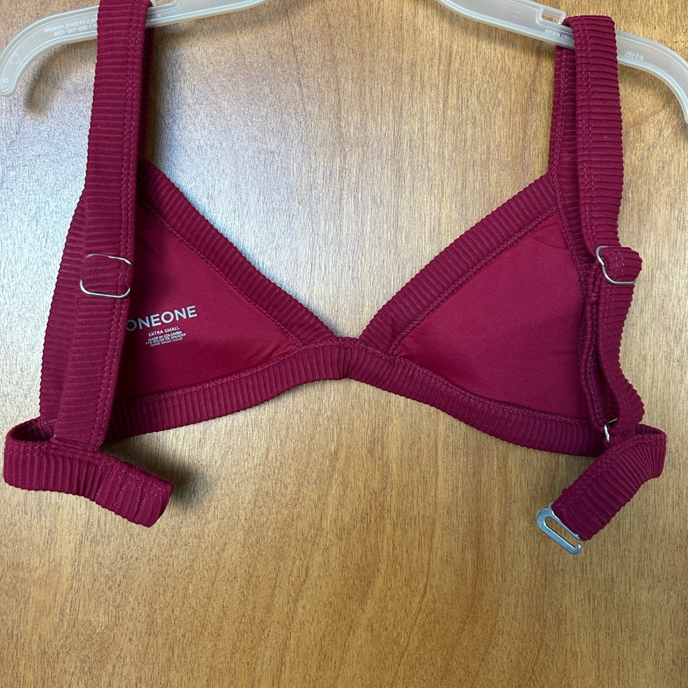 OneOne Ribbed Triangle Bikini Set in Deep Wine / Fuschia / Magenta